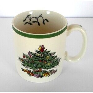 Spode Christmas Tree Holly Mug - Ivory Holiday Coffee Cup 1938 - S3324-A12